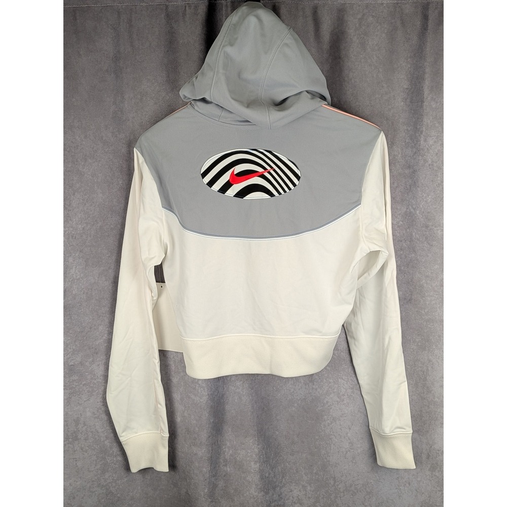 Nike Sportswear Windrunner Cropped Full Zip Hoodie Sail Grey Crimson Women Small - Picture 2 of 4